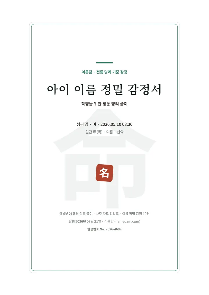 아이 이름 정밀 감정서 PDF 지면 1쪽