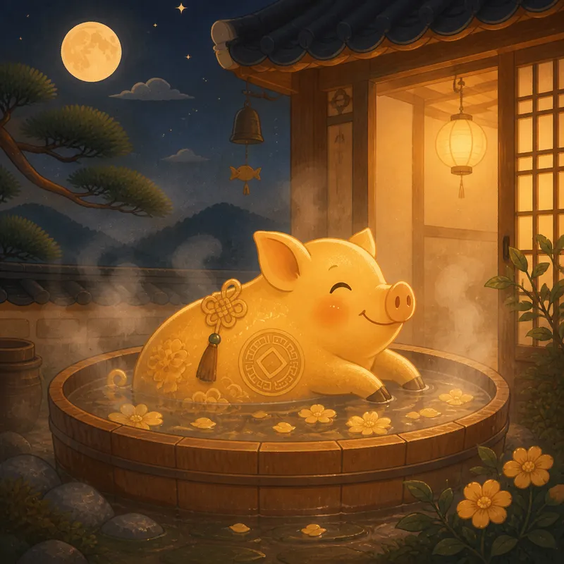 목욕통에 몸을 담근 복돼지