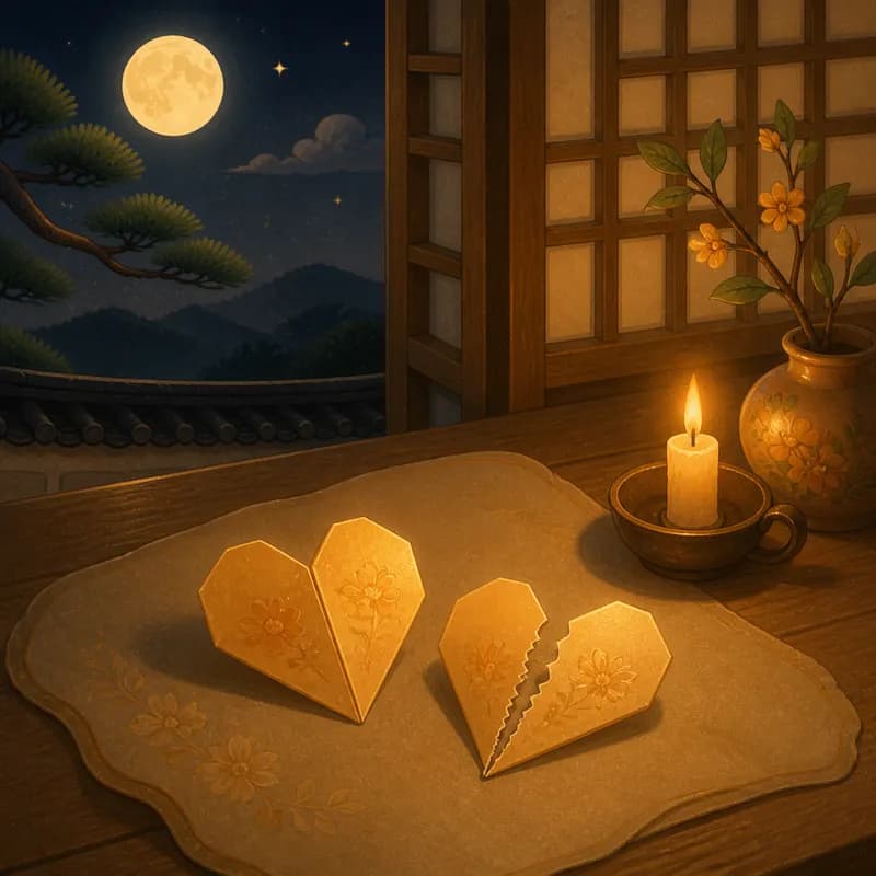 반으로 갈라진 종이 하트