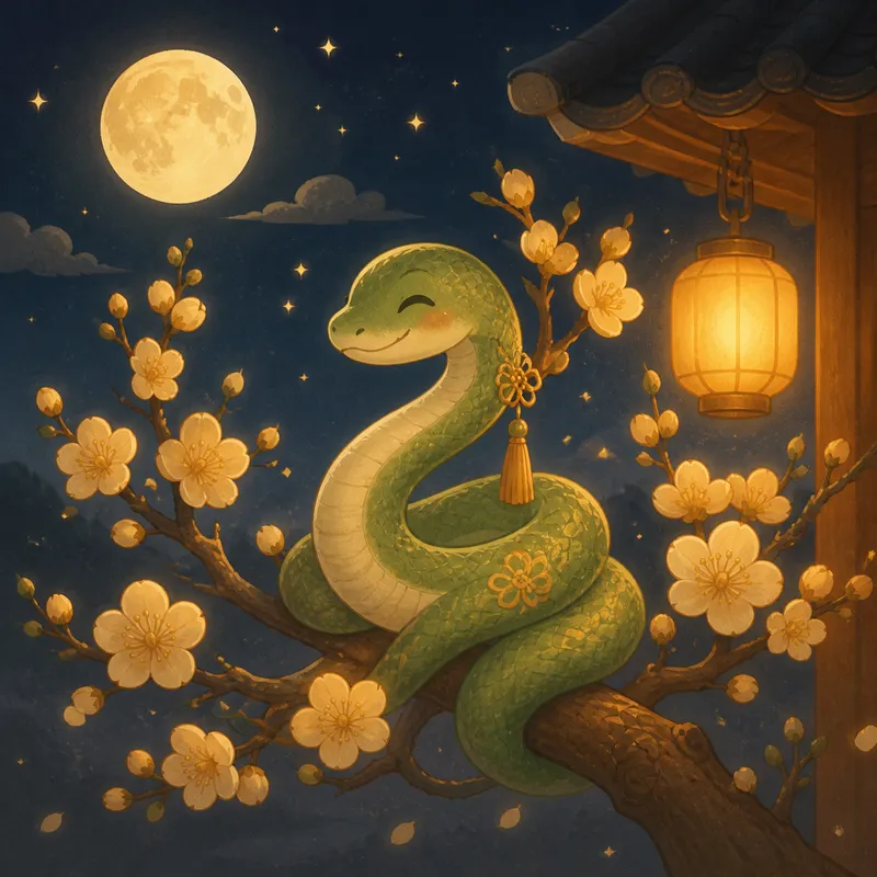 벚꽃 사이의 초록 구렁이