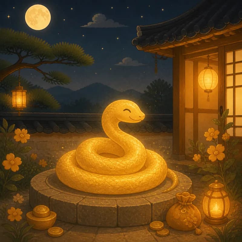 벚꽃 사이의 금빛 뱀