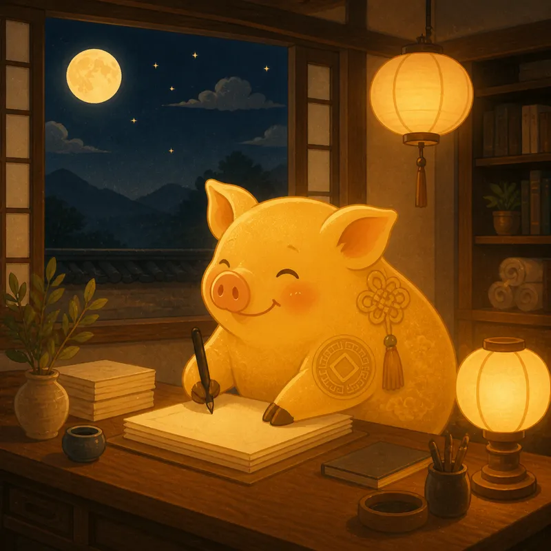 책상에서 글을 쓰는 복돼지